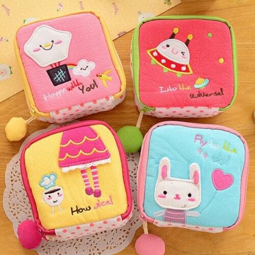 Cute Girl/Women Napkins Organizer Storage Hold Sanitary Napkin Bag Case Cartoon Easy Small Articles Zipper Catton Gather Pouch