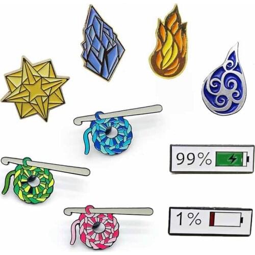 Cartoon Brooch Enamel Pin Battery energy 1% 99% Wool String ball Starlight flame water wind iceberg Lapel Pin Badges Gift
