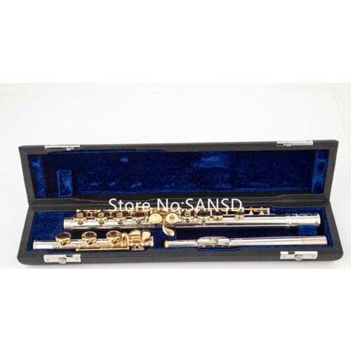 New Arrival C Tune Flute 17 Open Holes Silver body Gold Keys Musical Instruments With Accessories Free Shipping