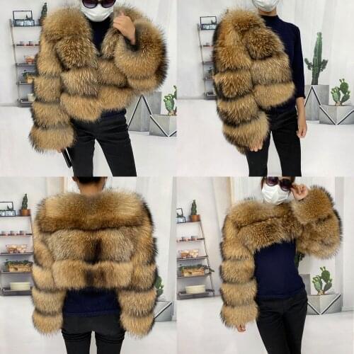 Natural Winter Real Raccoon Coat Plus Size Clothes Women Big Fluffy Real Fur Coats New Style Jacket
