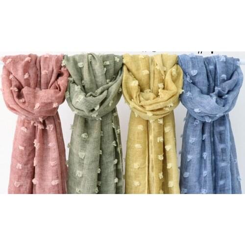 2019 New Autumn Plain Cotton Scarves Shawls Muslim Pompon Beach Solid Color Long Wrap Scarf Hijab Muffler 10 Color Free Shipping