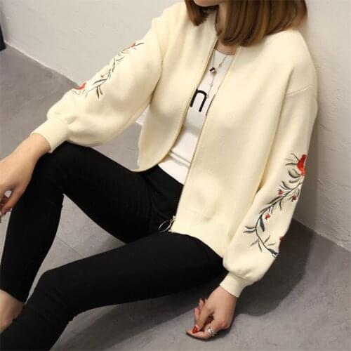 OHCLOTHING 2021 The new spring large size women embroidered sweater long sleeve zipper cardigan coat F1761