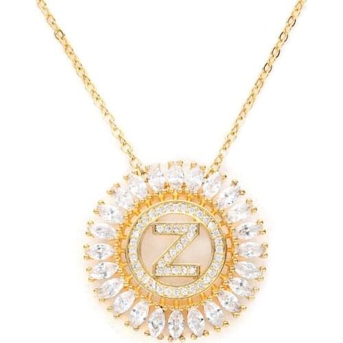 Poshfeel 26 Initial Letter Necklace Women Gold Cubic Zirconia Pendant Necklace CZ Collares Gift MNE180004