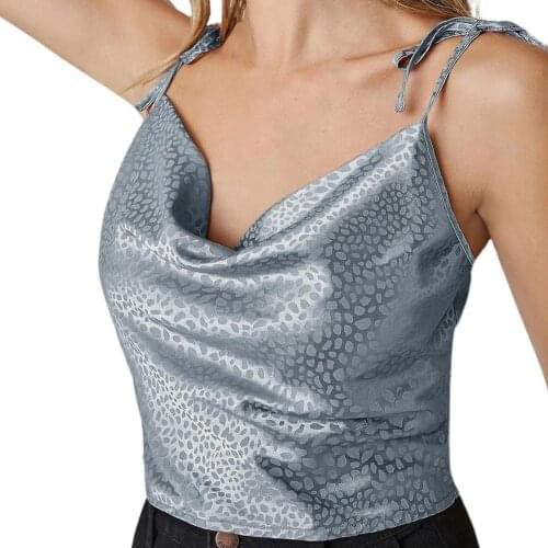 Sexy Sleeveless Sling Crop Top Tie Shoulder Low Cut Strap Top Leopard Print Strap Vest for Party