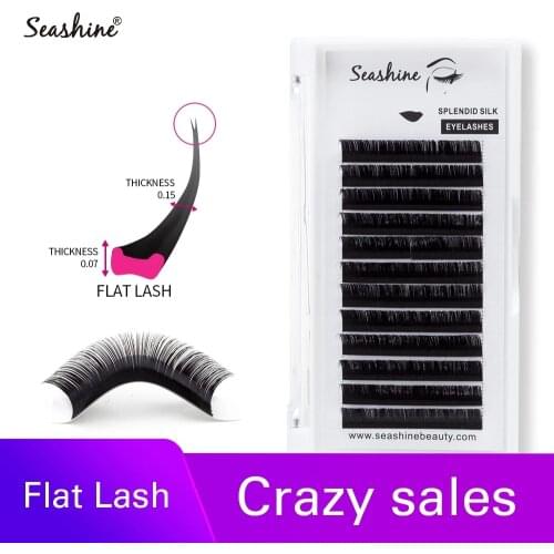Seashine Mix Length 0.25mm Flat Lashes Extension For Professionals Ellipse Flat Lash Split Tip Soft Silk Flat Eyelash C/D Curl
