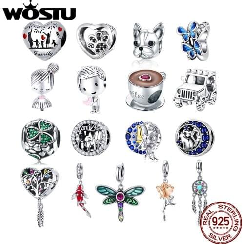 WOSTU Authentic 925 Sterling Silver Hot Sale Coffee Beads Charms Pendant Fit Original Bracelet Women Fashion DIY Jewelry Gift