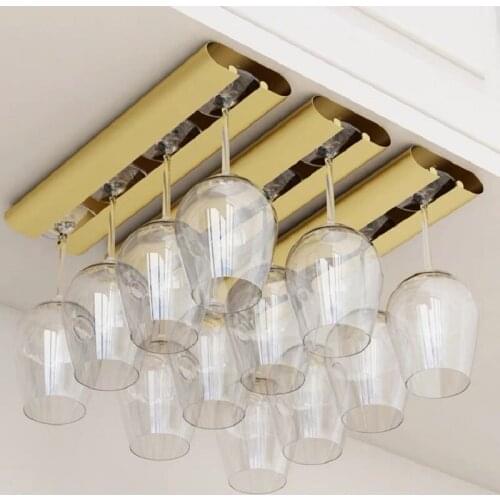 Removable Under Cabinet Metal Hanging Goblet Glass Cup Holder Stemware Display Rack Ceiling Wine Glass Holder Rack Kitchen Shelf
