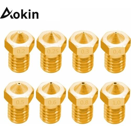 Aokin V5 V6 Nozzle 3D Printer Parts Extruder Nozzle M6 threaded Nozzles 0.25 0.3 0.4 0.5 0.6 0.8 1.0mm for 1.75mm 3.0mm Filament