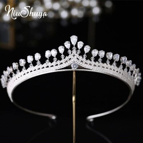 NiuShuya Gorgeous Cubic Zircon Wedding Tiara CZ Bridal Headband Queen Princess Pageant Party Crown Bridesmaids Women Jewelry