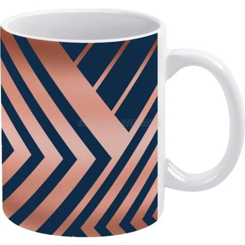 Navy And Gold Luxe White Mug Vintage Mug New Unisex Size Mug Geometric Lines Geometric Navy and Gold Lines Navy Gold Minimalis