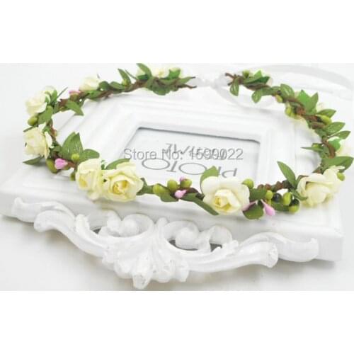 Ivory Tiara Flower Girl Crown Handmade Boho Hair Accessories Prom Headpiece Decorative Green Leaf Headband Floral Head Wreath