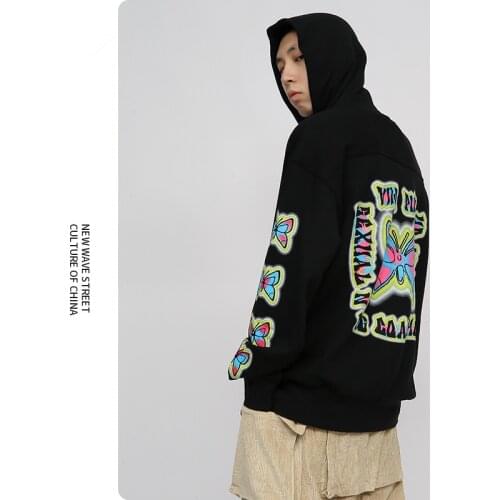 Men Hip Hop Hoodie Sweatshirt Butterfly Streetwear Harajuku Hoodie Pullover Oversized Nice Autumn Cotton Hoodie HipHop Loose