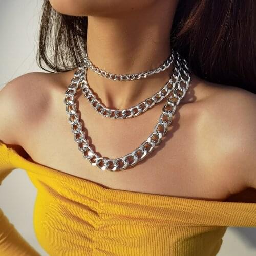 Vintage New 2020 Fashion Gold Thick Chains Necklaces For Women Multilevel Chain Female Silver Color Necklace Jewelry Wholesale