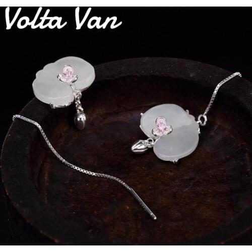 Volta Van 2021 New Drop Earrings 925 Sterling Silver Natural Jade Pendientes Plata Fine Jewelry Elegant Flower Design Earrings
