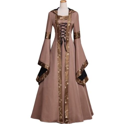 Womans European Retro Clothing Renaissance Medieval Gothic Hood Long Dresses Party Evening Dresses Custom Made
