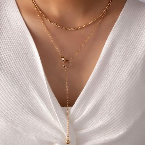 Ins Gold Chain Long Loops Double layers Geometric Winter Sweater Necklaces Trendy Korean Fashion Women Party Jewelry
