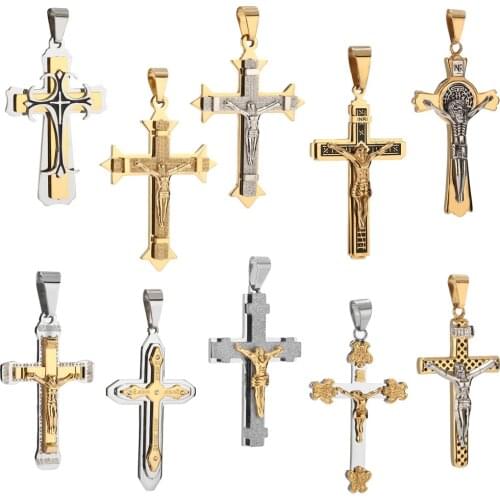 10 styles Mens Teens Stainless Steel Cross,Hollow Cross Pendant Necklace for Men Women