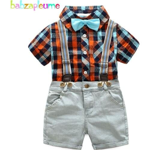 2PCS/3-7Years/Spring Autumn Kids Clothes For Baby Boys Costume Fashion Plaid Gentleman Shirt+Shorts Children Clothing Set BC1179