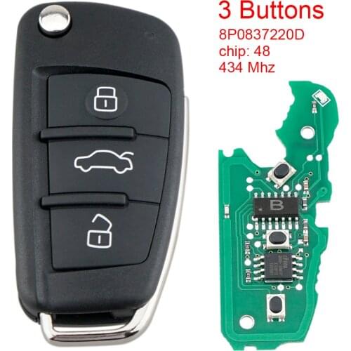 3 Buttons 433MHz Flip Remote Key Fob with 48 Chip 8P0837220D Fit for AUDI A2 A4 S4 Cabrio Quattro Avant 2005 2006 2007 2008