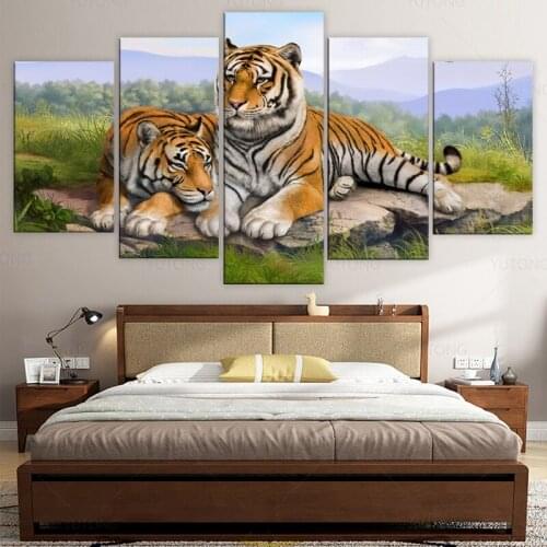 5 piece canvas tiger art animal poster wall picture for living room print painting home decoration картины для интерьера cuadros