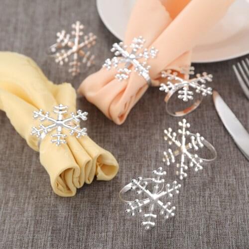 6Pcs Silver Christmas Snowflake Napkin Clasps Napkin Buckles Dinning Table Settings For Wedding Holidays