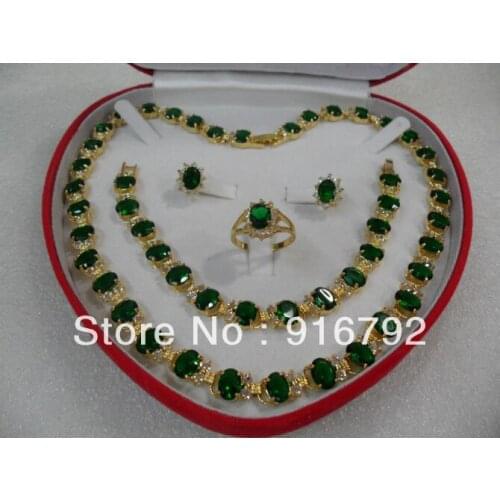 Free shipping *******pretty Greens zircon stone necklace earring ring8 bracelet set