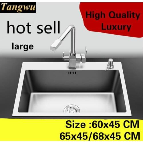 Free shipping Apartment kitchen manual sink single trough do the dishes 304 stainless steel luxury hot sell 60x45/65x45/68x45 CM