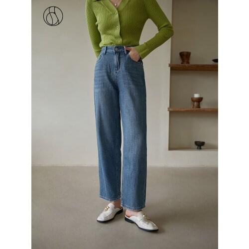 DUSHU Jeans For Women Ladies Retro High Waist Straight-leg Jeans Winter New Slim Covering Hip Trousers Commuter Denim Blue Jeans