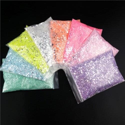 50G Holographic Mixed Hexagon Shape Chunky Nail Glitter Silver Sequins Laser Sparkly Flakes Slices Manicure Nails Art Decoration