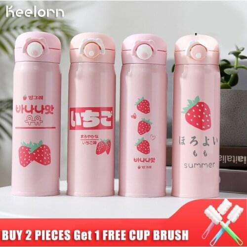 Keelorn 500ml Thermal Flask With Straw Stainless Steel Sport Insulation Cup Portable Water Bottle Vacuum Tumbler Mug Thermocup