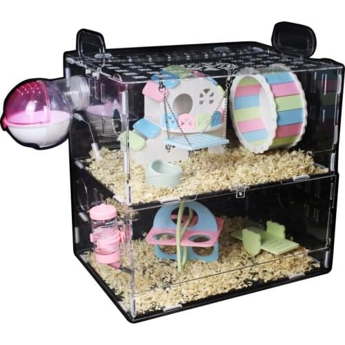 Hamster Cage Transparent Acrylic Crystal Super Villa Deluxe Castle Single and Double Base Mini