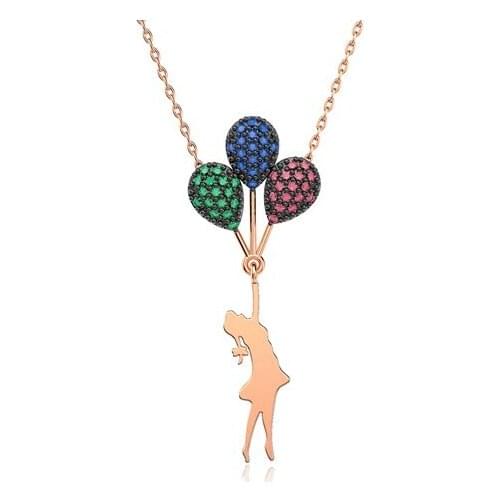 Colorful Balloon Girl Silver Necklace
