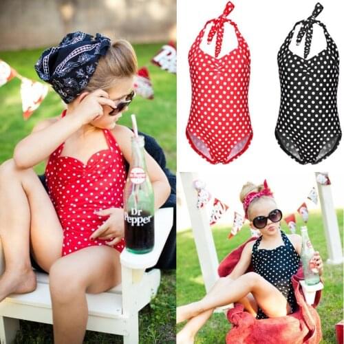 Fashion Casual Slim Polka Dots Girls Kids Bikini Halterneck Swimsuit Swimming Costume Bathing Suit 2-7Y Summer Clothes