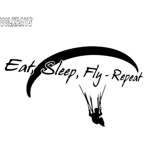 Volkrays Fashion Car Sticker Paragliding Eat Sleep Fly Repeat High Quality Reflective Vinyl Decal Black/Silver,9cm*17cm