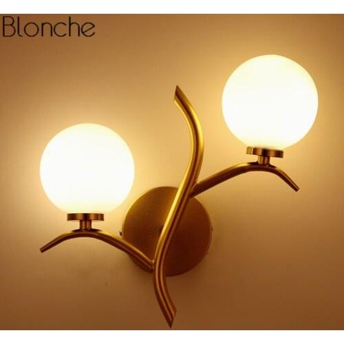 Nordic Glass Ball Wall Lamp Double Heads Gold Wall Lights for Living Room Bedroom Stair Sconce Mirror Light Fixtures Home Decor
