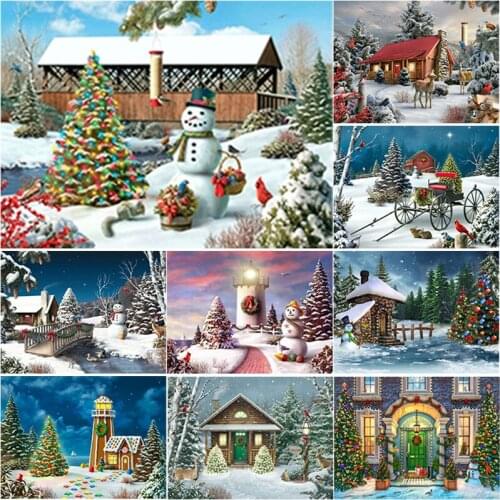 New 5D DIY Village Scenery Diamond Painting Snow Scene Diamond Embroidery Cross Stitch Full Square Round Drill Manual Home Decor