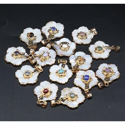 New Natural Stone Flowers Shape Shell Pendants Blue Turquoise Quartz Crystal for Jewelry Making Women Earring Necklace