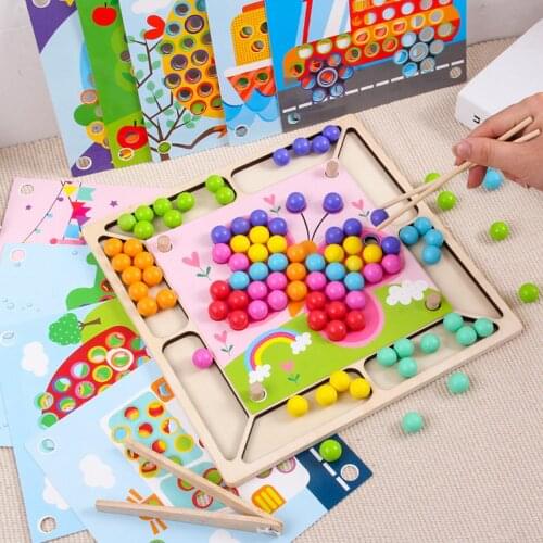 Montessori Educational Toy Multifunctional Color Recognition Wooden Clip Beads Training Puzzle Game for Children