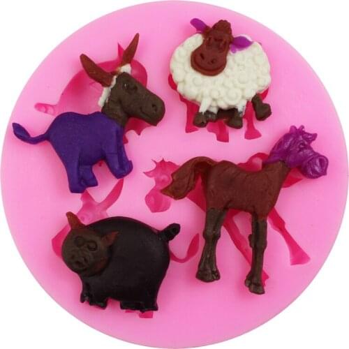 Wholesale silicone cake mold farm animal horse sheep donkey fondant decorating tools silicone bakeware Gift