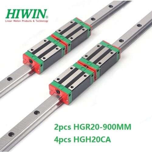 2pcs original Hiwin linear guide rail HGR20 -L 900mm + 4pcs HGH20CA Or HGW20CA Linear Carriage Block For CNC HGW20CC
