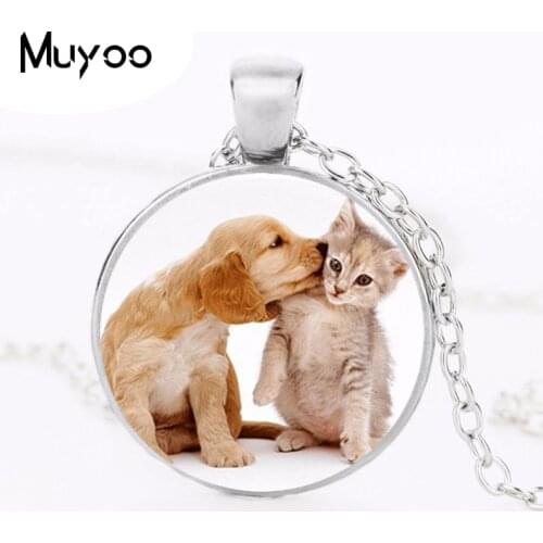 Lovers Dog and Cat Logo Long Chian Pendants & Necklaces Vintage Couple Cute Dog Cat Statement Necklace For Girls Boys HZ1