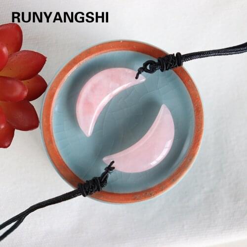 Natural Crystal Stone Pendant Moon shape Gem Rose Quartz Health energy gem crystal necklace for woman gifts