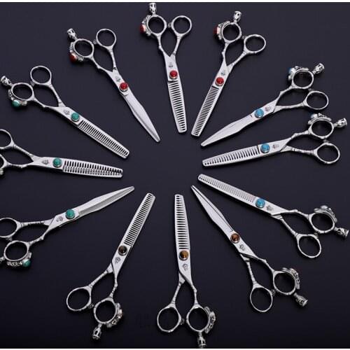 Professional japan 440 steel 6 inch black hair scissors set cutting barber salon haircut thinning with silver accessories HZ-001