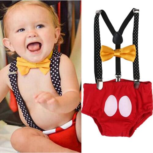 Pudcoco Cute Baby Girls Boys Dress Baby Boys Cake Smash Outfit First Birthday Bloomers Bowtie Suspenders Clothes set Clothes