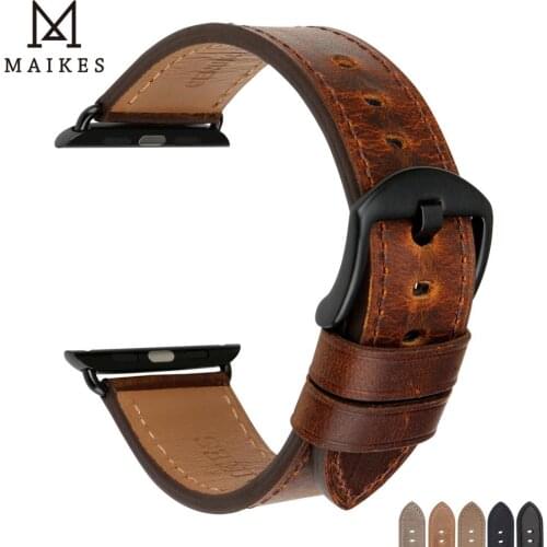 MAIKES Genuine Cow Leather Watch Strap Replacement For Apple Watch Band 44mm 40mm 42mm 38mm Series 6 5 4 3 2 1 iWatch Bracelet