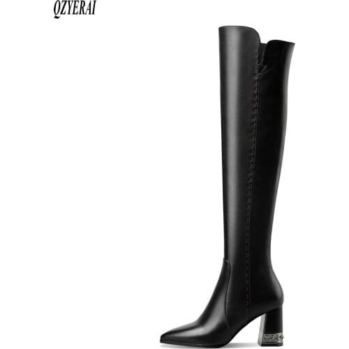 Fashion warm Genuine leather Knee high boots snow boots Women boots High heels True fur 100% cowhide Women shoes