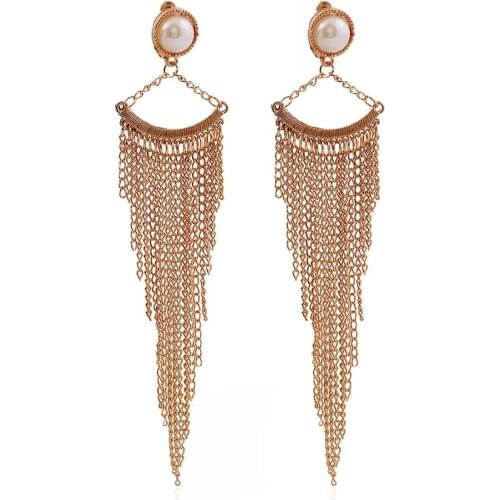 Bohemia Style Metal Chain Tassel Dangle Earrings Women Pearl Fashion Jewelry Accessory