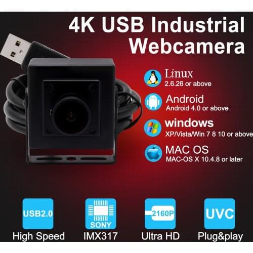 Wide Angle Webcam High Resolution 4K 3840x2160 Mjpeg Sony IMX317 Sensor Fisheye Video USB Camera for Computer PC Desktop Laptop