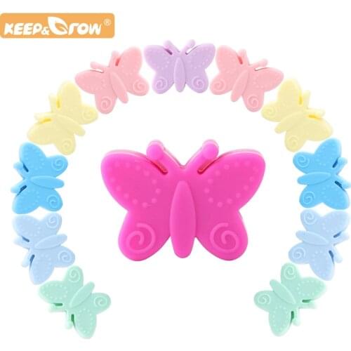 Keep&Grow 20pcs Butterfly Silicone beads Cartoon Baby Teethers BPA Free DIY Baby Stroller Making Beads Baby Teethers