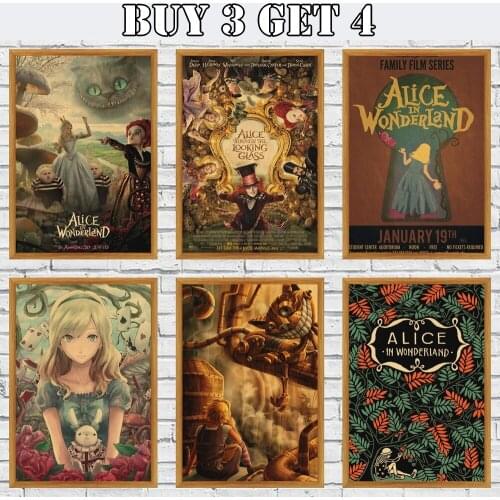 Fairy Tale Animation Alice Vintage Kraft Paper Poster Wall Stickers For Bar And Home Decor